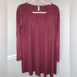 Long sleeve maroon velvet textured dress
